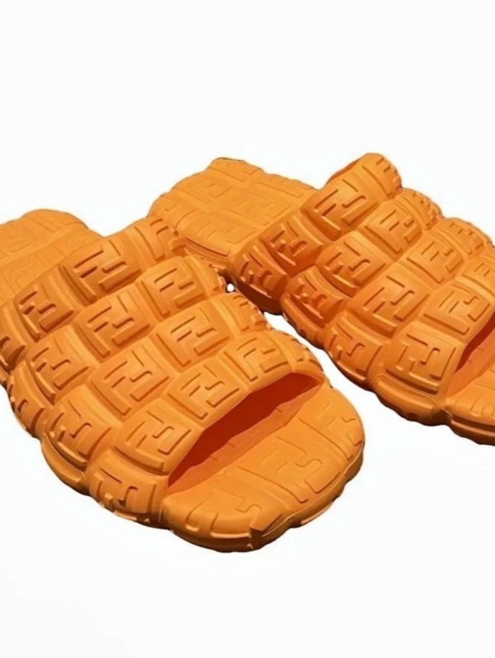 Fendi Cloud FF Logo Rubber Slide Sandals Orange